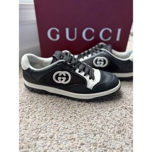 Gucci Mac80 Black white‎ Leather GG Logo Sneakers Shoes men Size 8 women 10